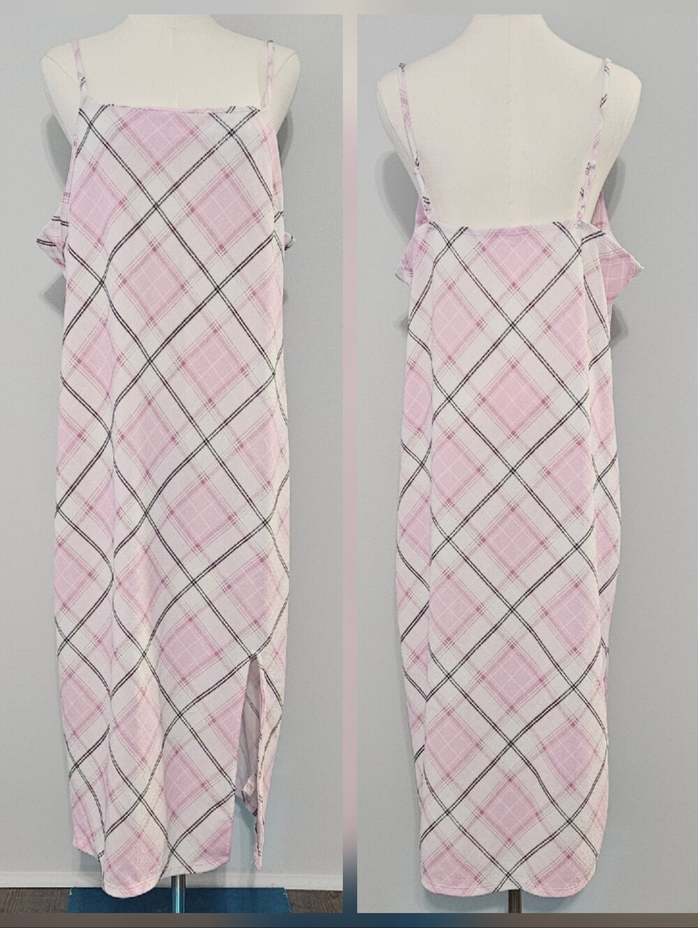 No Boundaries Size XXXL (21) Pink Cross Plaid Spaghetti Strap Tank Top Polyester